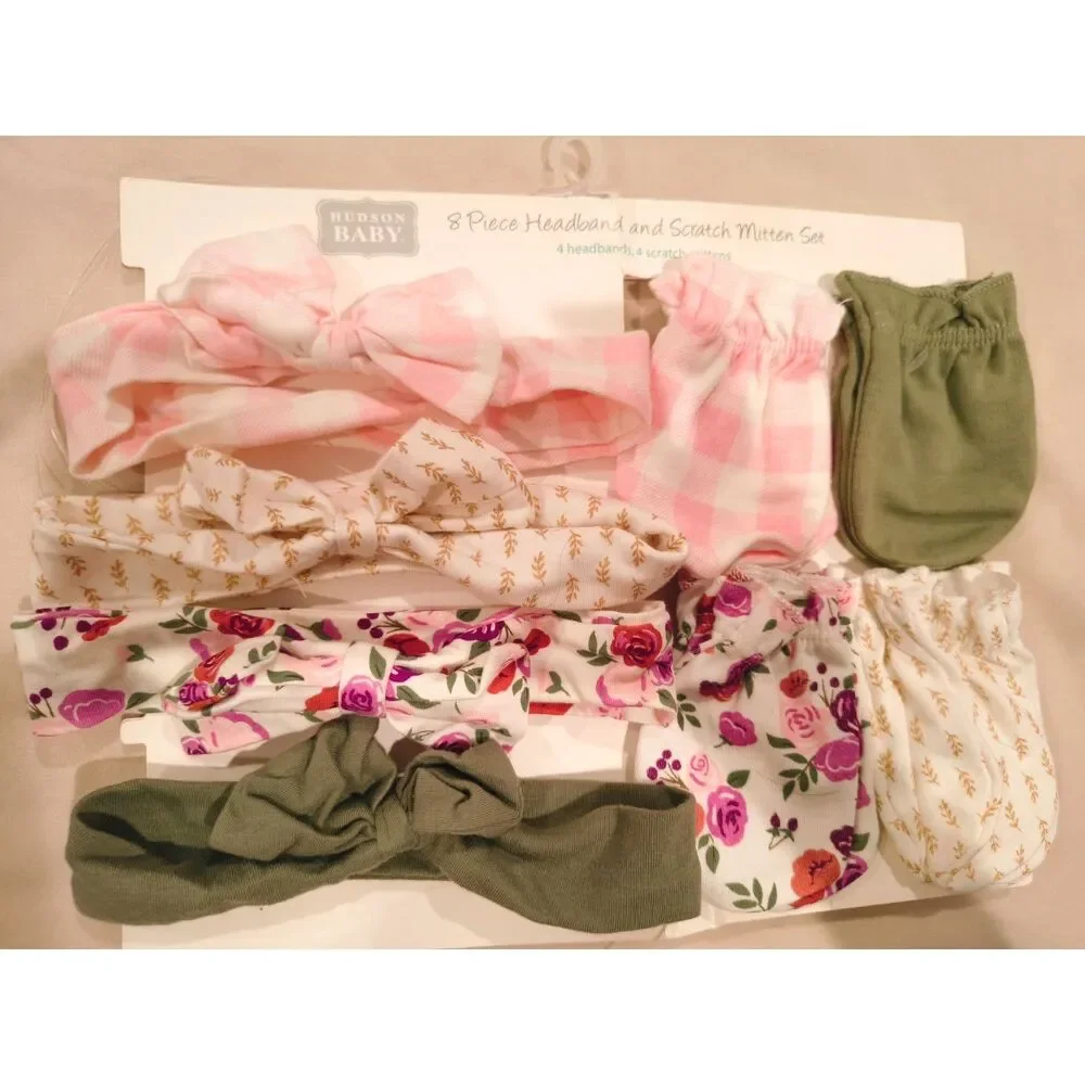 Infant Girl Cotton Headband and Scratch Mitten Set, Fall Floral, 0-6 Months